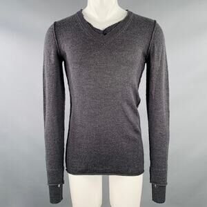 NICE COLLECTIVE Size S Grey Charcoal Knit Merino Wool V-Neck Sweater